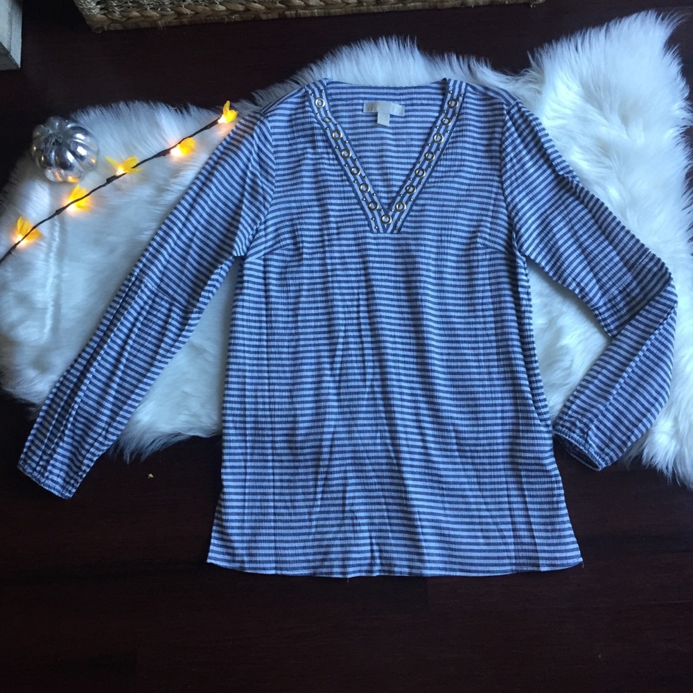 Micheal Kors Long Sleeve Stripped V Neck Top Sz S